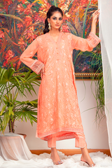 Zaaviay Stitched Organza Collection coral (Two Piece)