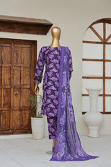 Sumi Stitched 3 Piece Embroidered & Printed Suit-CPE-02-Purple