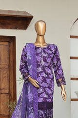 Sumi Stitched 3 Piece Embroidered & Printed Suit-CPE-02-Purple