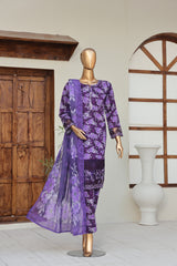 Sumi Stitched 3 Piece Embroidered & Printed Suit-CPE-02-Purple