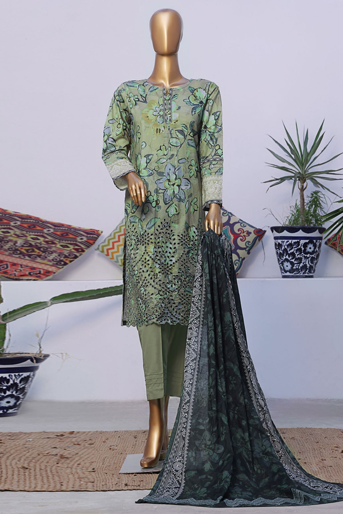 Printkari By HZ Stitched 3 Piece Emb Slub Cambric Collection'2024-CPK-802