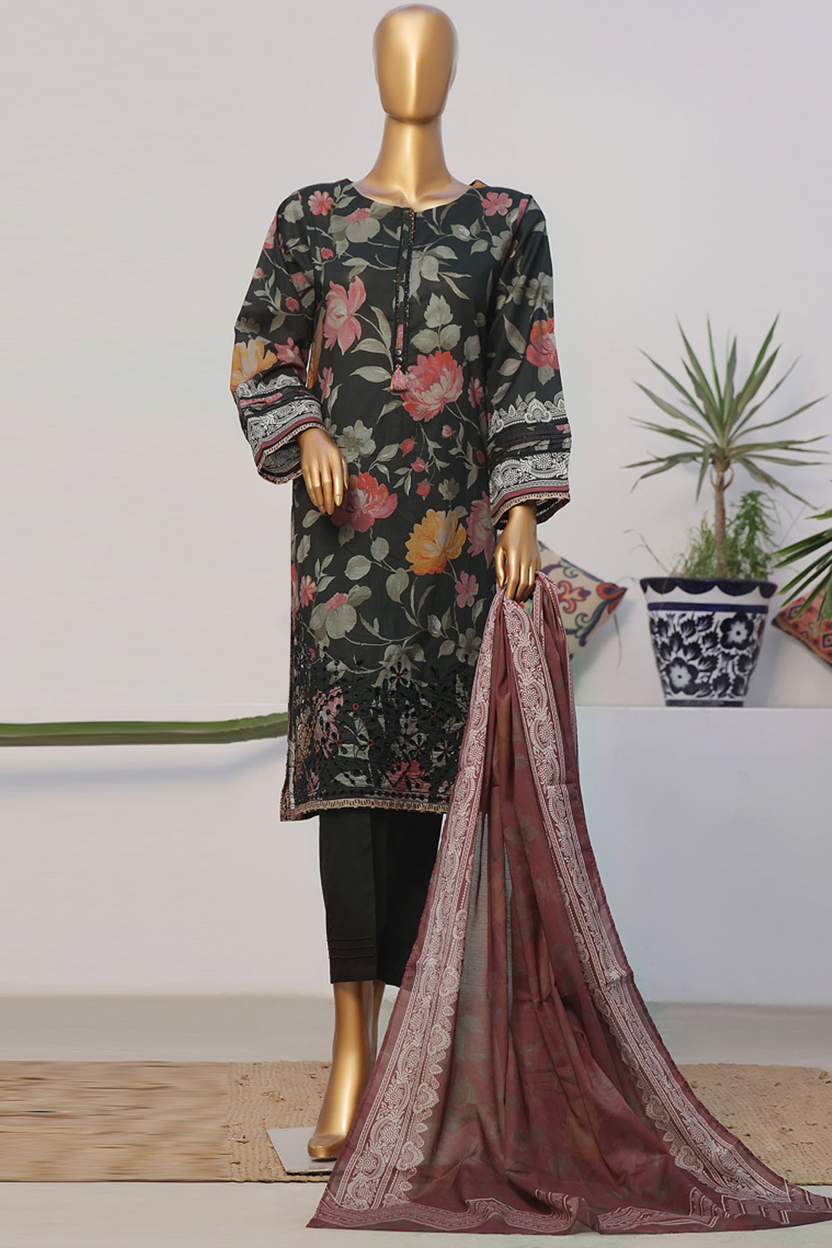 Printkari By HZ Stitched 3 Piece Emb Slub Cambric Collection'2024-CPK-806