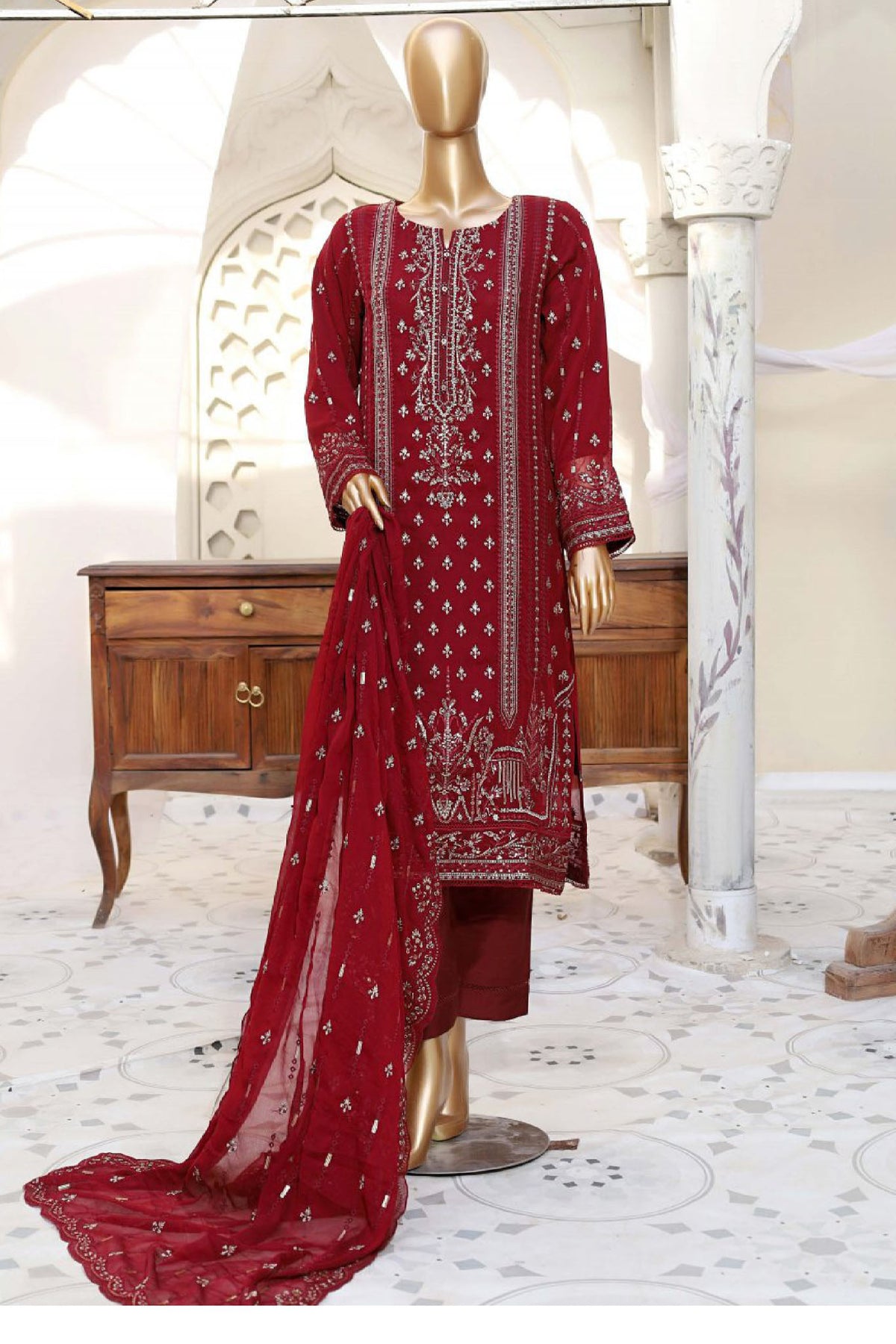 Afsany By Sada Bahar Stitched 3 Piece Luxury Formals Chiffon Vol-05 Collection'2024-CR-07-Maroon