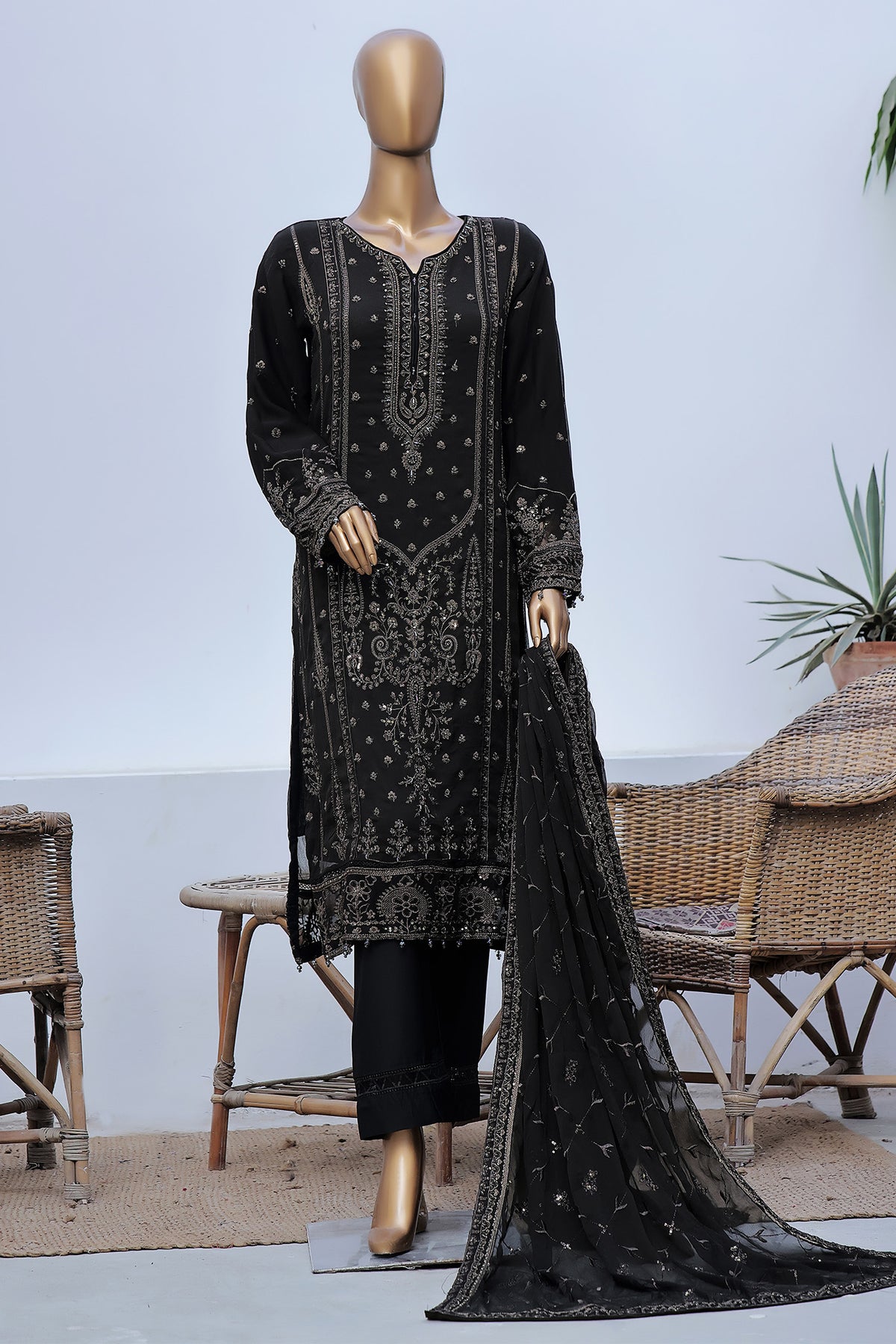 Afsany By Sada Bahar Stitched 3 Piece Luxury Formals Chiffon Vol-09 Collection'2024-CR-13-Mehendi