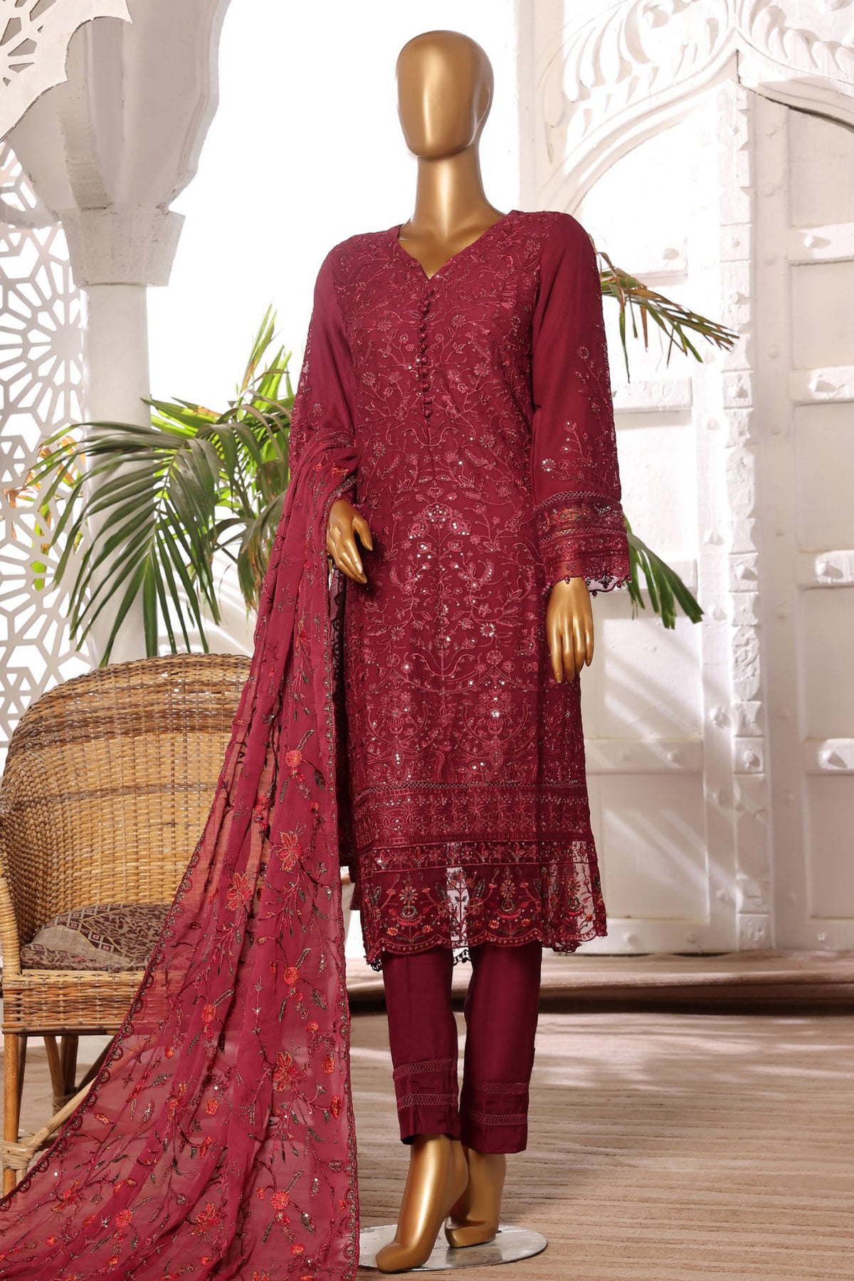 Afsany By Sada Bahar Stitched 3 Piece Luxury Formals Chiffon Vol-06 Collection'2024-CR-19-Maroon