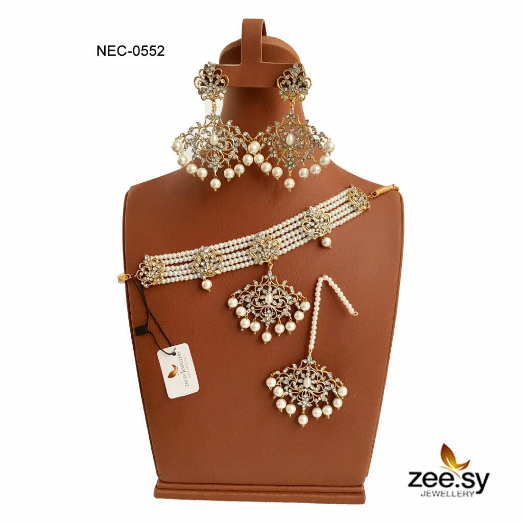 CRYSTAL NECKLACE-0552 White Pearl - Zeesy Jewellery