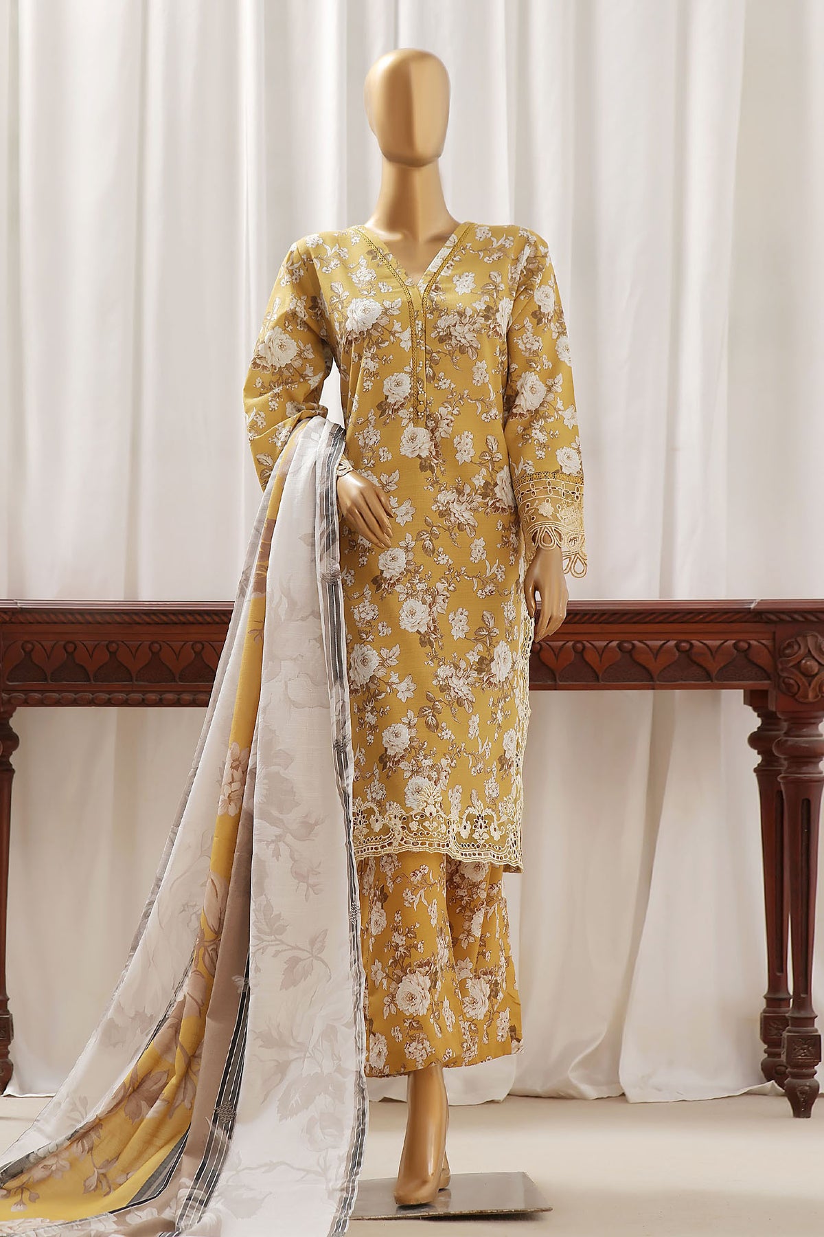 Sada Bahar Stitched 3 Piece Emb Khaddar Vol-02 Collection'2024-CW-02-Mustard