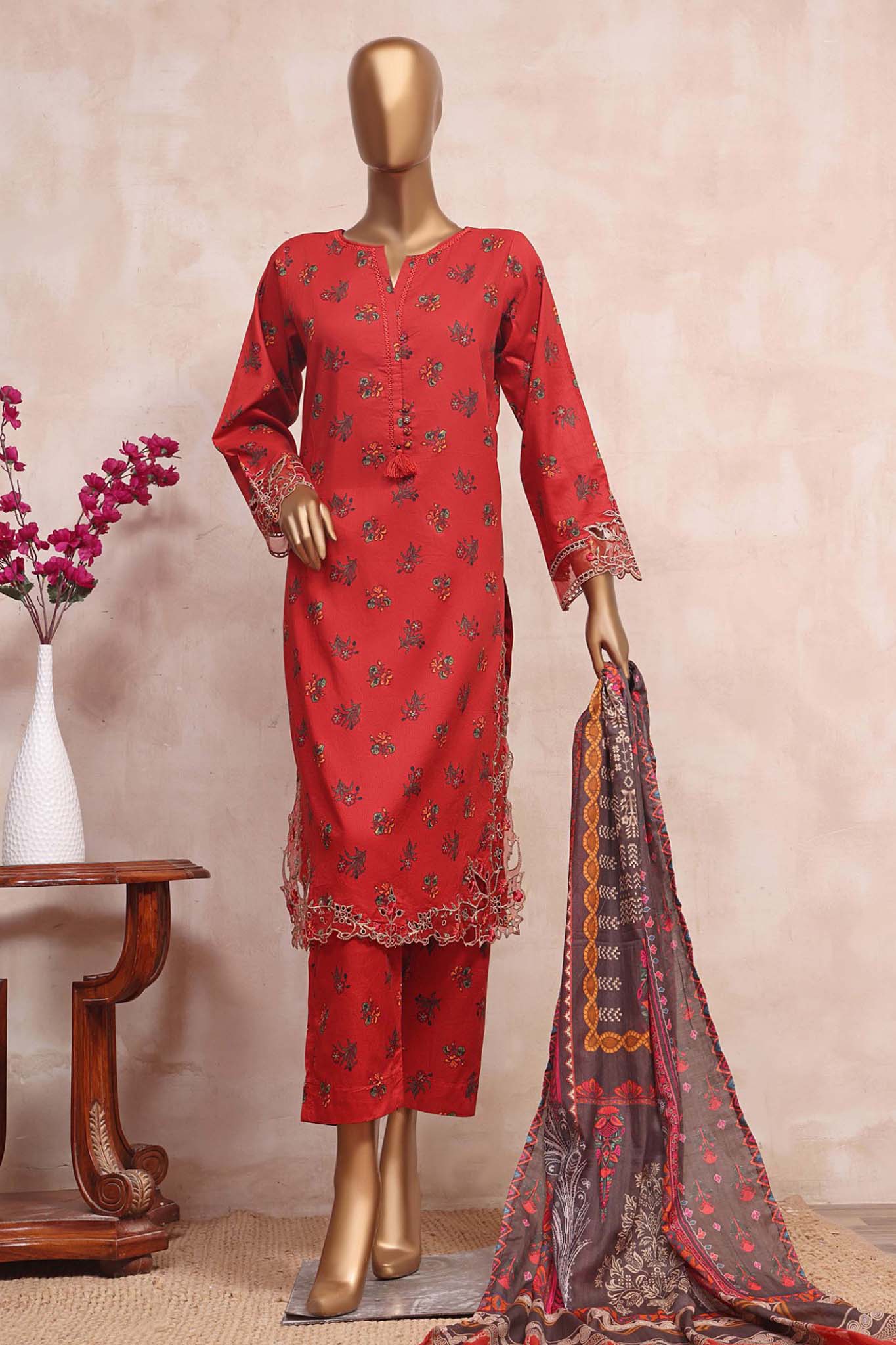 Sada Bahar Mid Summer Pret Embroidered Cutwork Collection'2023-CW-1040-Red