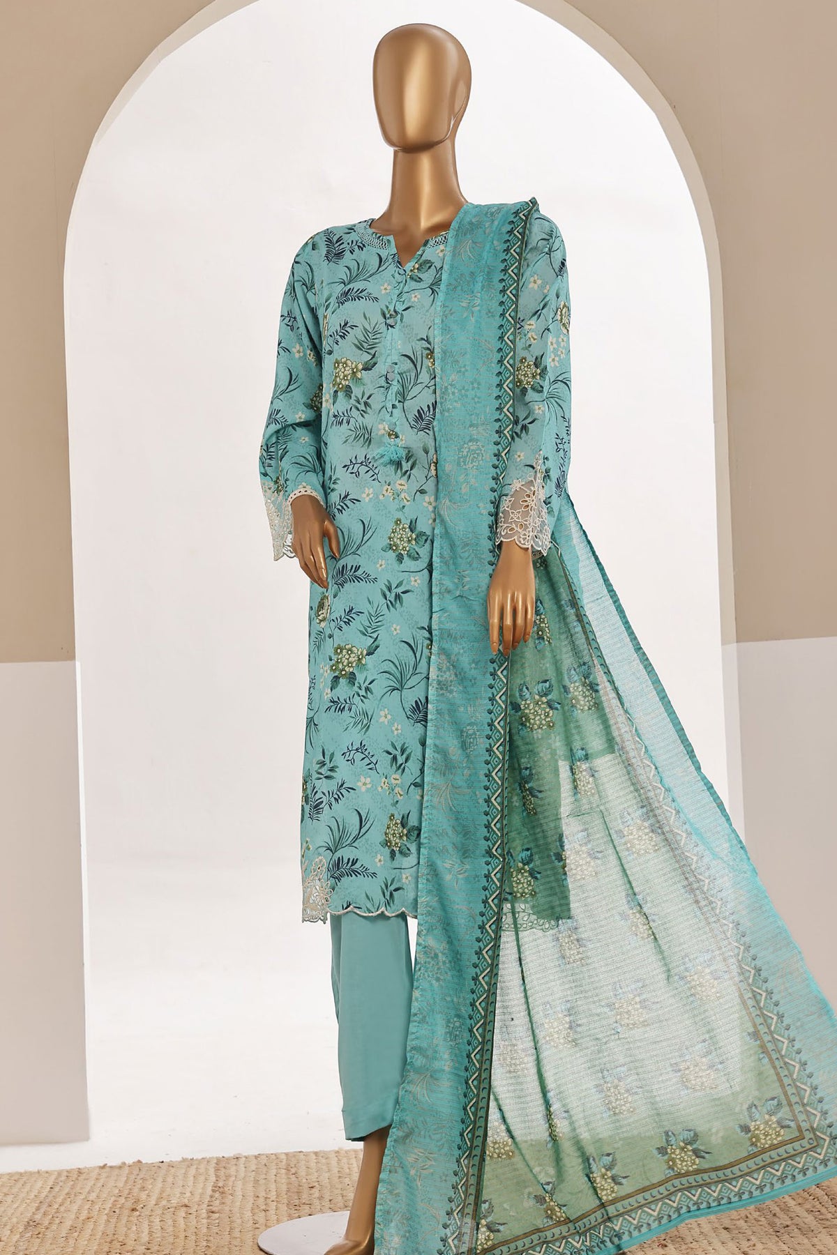 Sada Bahar Stitched 3 Piece Cutwork Emb Lawn Vol-04 Collection'2024-CW-2120-Ferozi