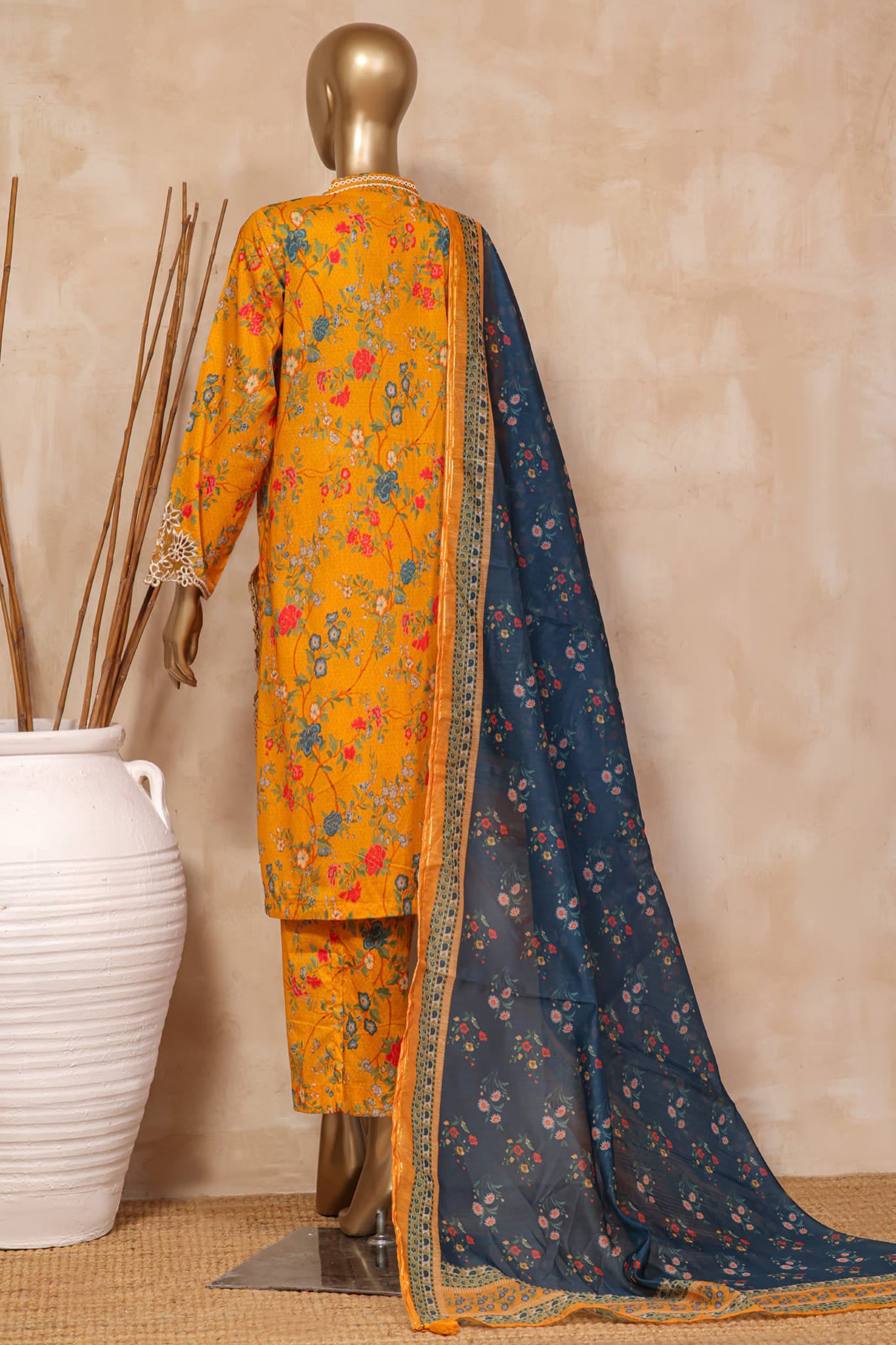 Sada Bahar Stitched 3 Piece Cutwork Emb Lawn Collection'2023-CW-3693-Yellow