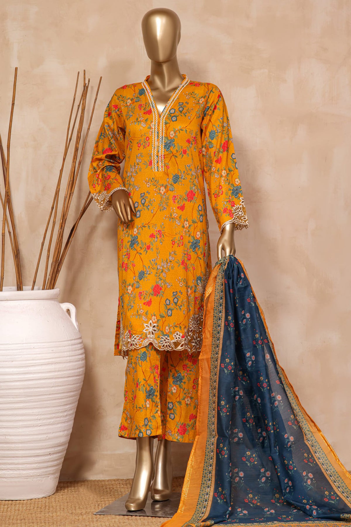 Sada Bahar Stitched 3 Piece Cutwork Emb Lawn Collection'2023-CW-3693-Yellow