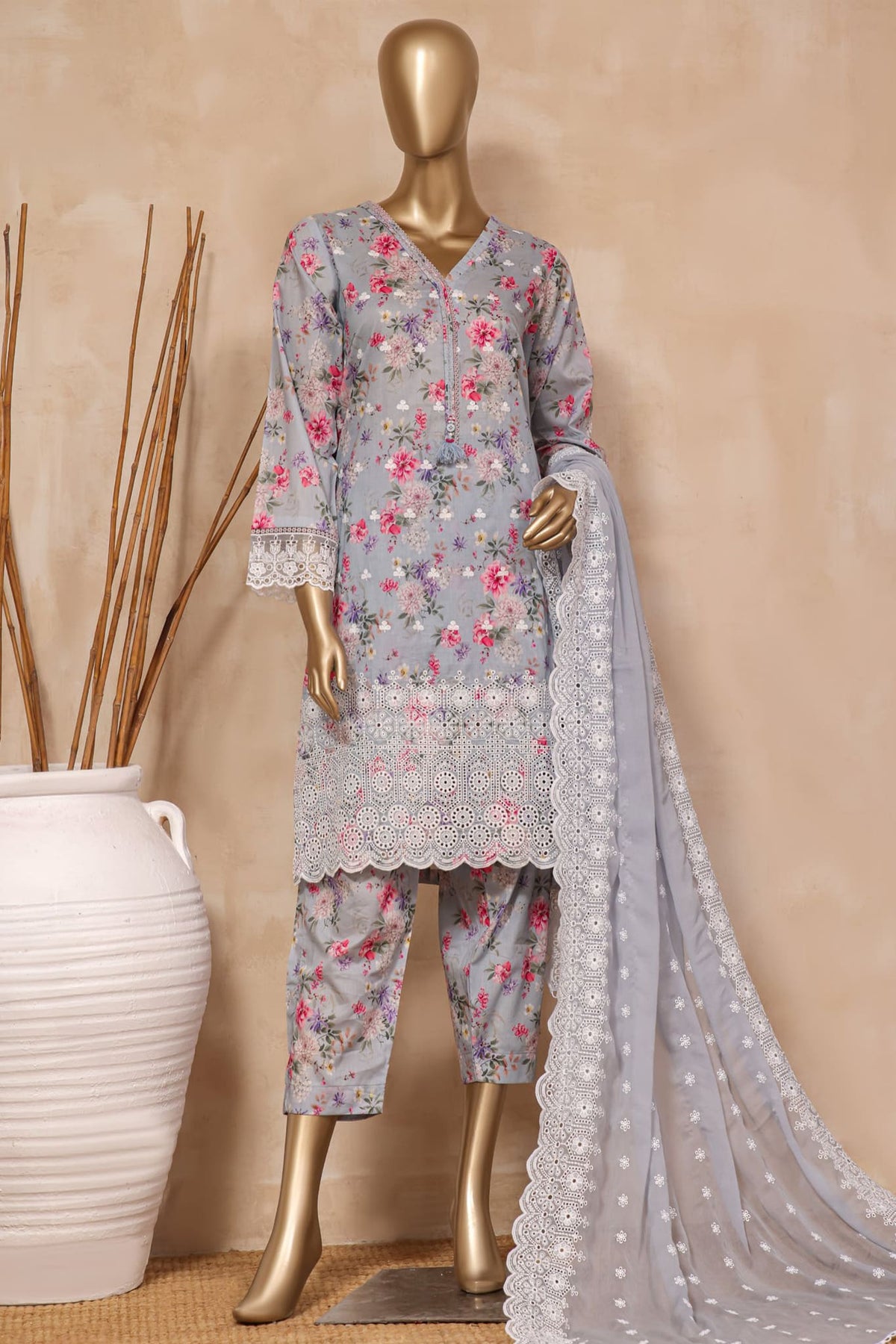 Sada Bahar Stitched 3 Piece Cutwork Emb Lawn Collection'2023-CW-3713-L.Grey