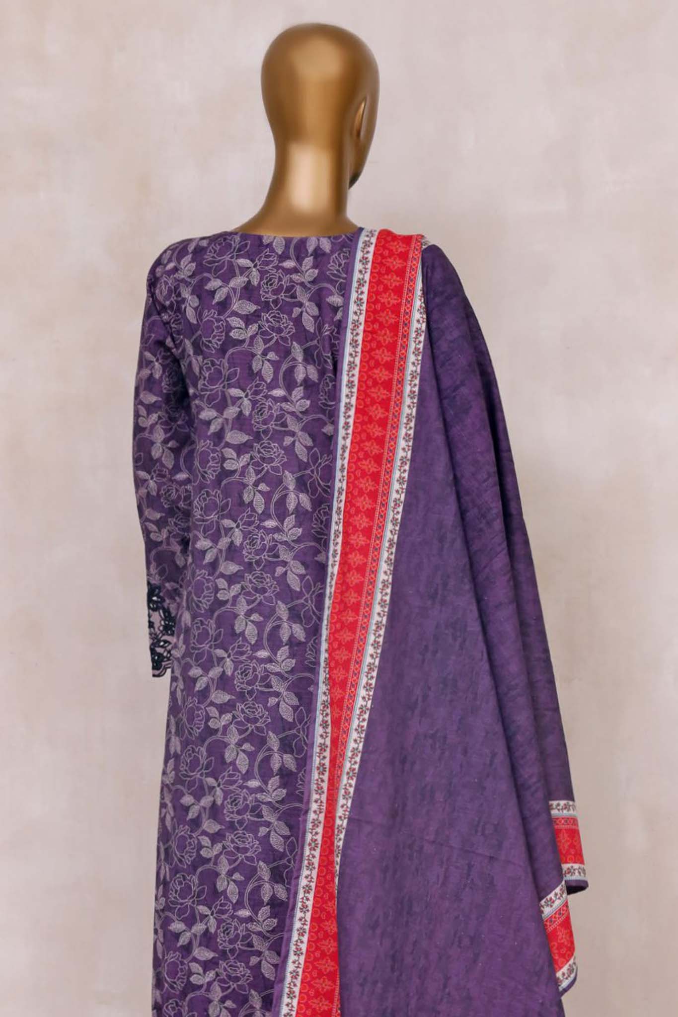 Sada Bahar Stitched 3 Piece Emb Cutwork Khaddar Collection'2023-CW-7928-Purple