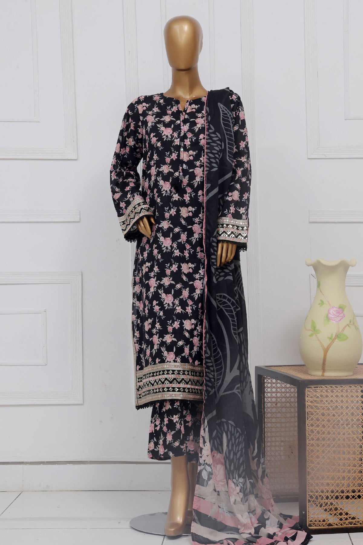 Raya By Sada Bahar Stitched 3 Piece Festive Emb Lawn Vol-02 Collection'2025-CW-85-Black