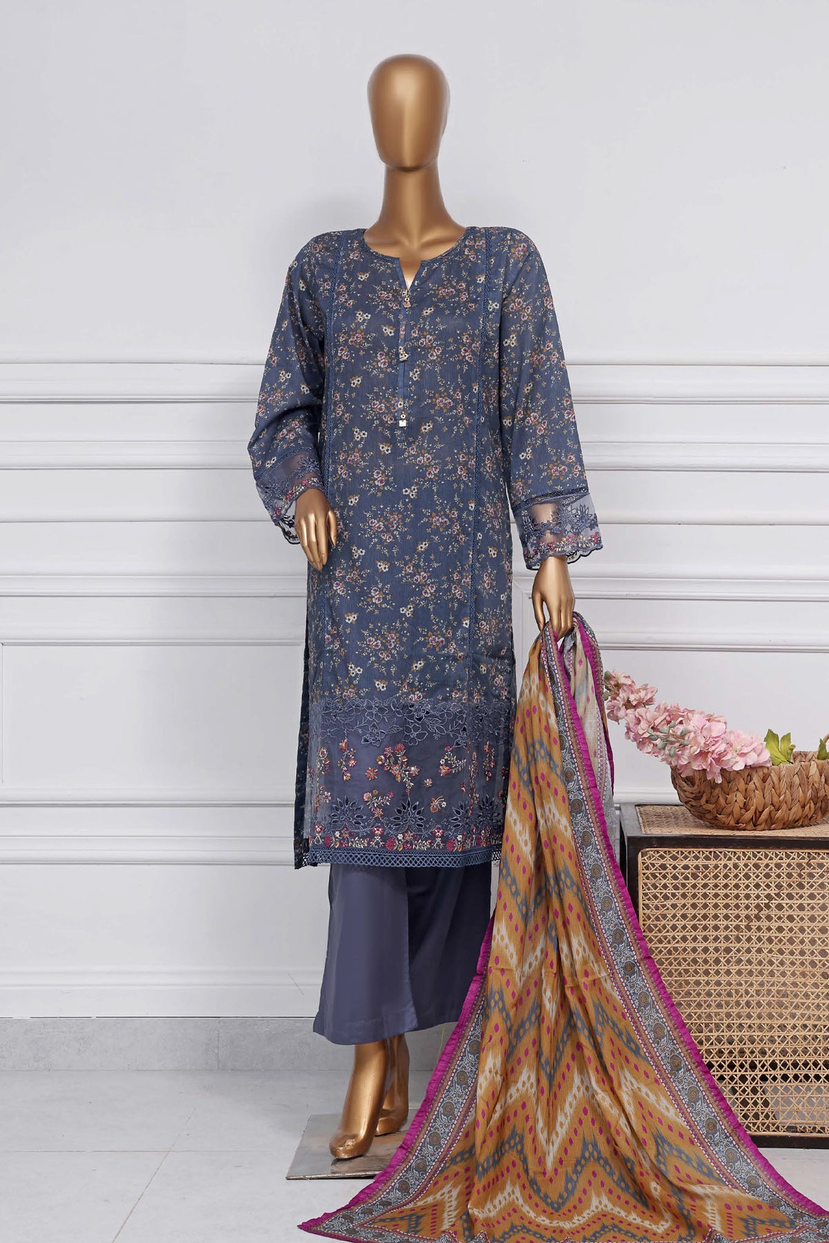 Raya By Sada Bahar Stitched 3 Piece Festive Emb Lawn Collection-CW-D-3981-Grey