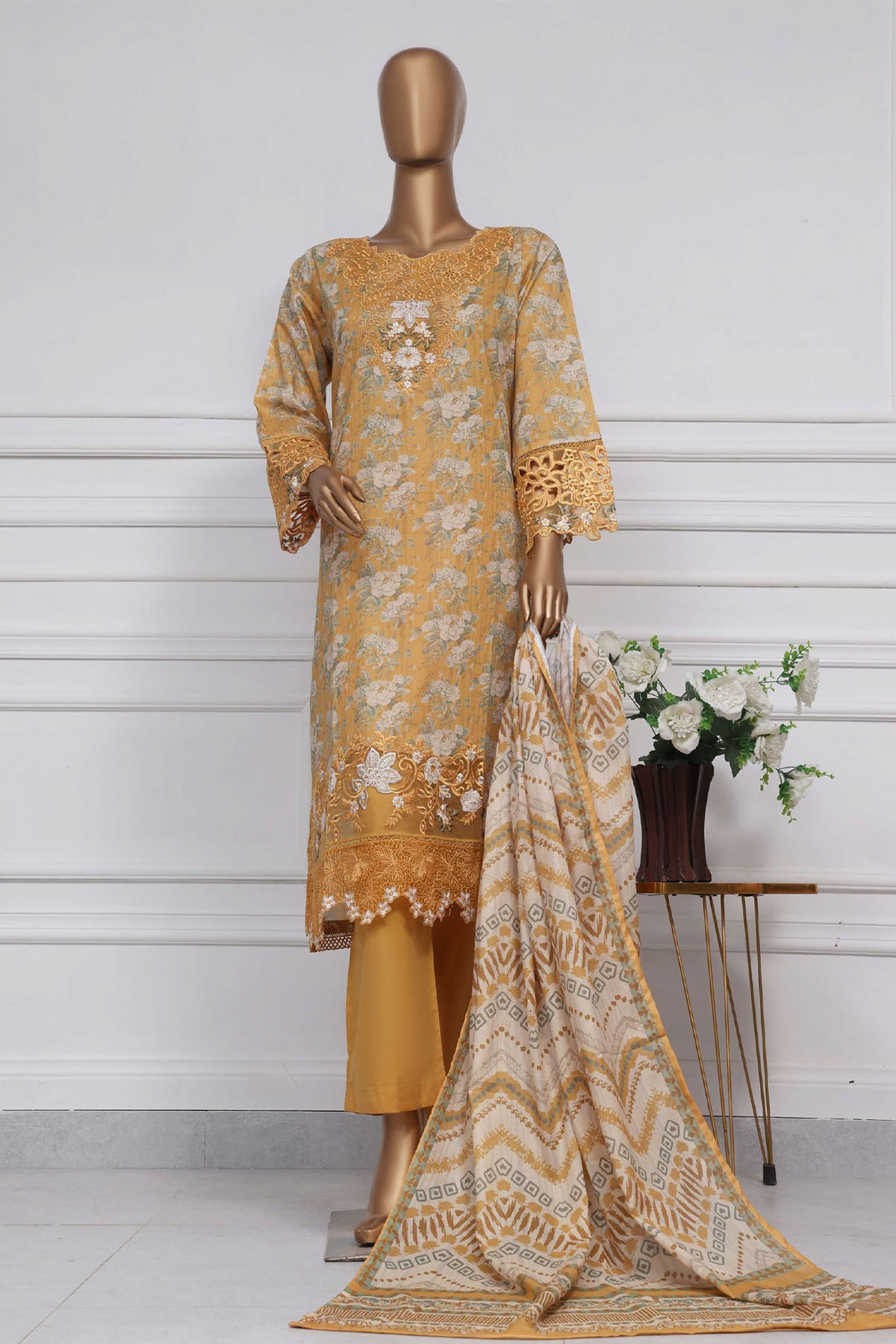 Raya By Sada Bahar Stitched 3 Piece Festive Emb Lawn Collection-CW-D-3997-Yellow