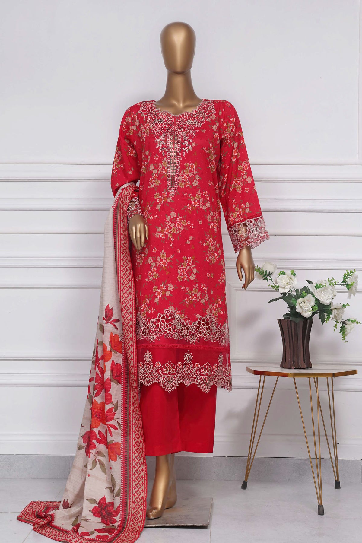 Raya By Sada Bahar Stitched 3 Piece Festive Emb Lawn Collection-CW-D-4058-Red