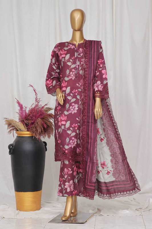 Sada Bahar Stitched 3 Piece Emb Khaddar Vol-03 Collection'2024-CW-ED-8149-Maroon