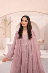 Banno By Manahils Stitched 3 Piece Formals-L-025-MAUVE PINK