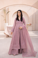 Banno By Manahils Stitched 3 Piece Formals-L-025-MAUVE PINK