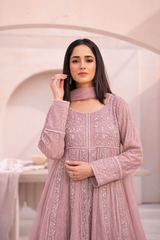 Banno By Manahils Stitched 3 Piece Formals-L-025-MAUVE PINK