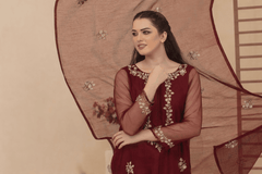 Silcot Stitched 3 Piece Embroidered Collection'2025-Marron Shimmer