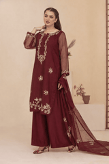 Silcot Stitched 3 Piece Embroidered Collection'2025-Marron Shimmer