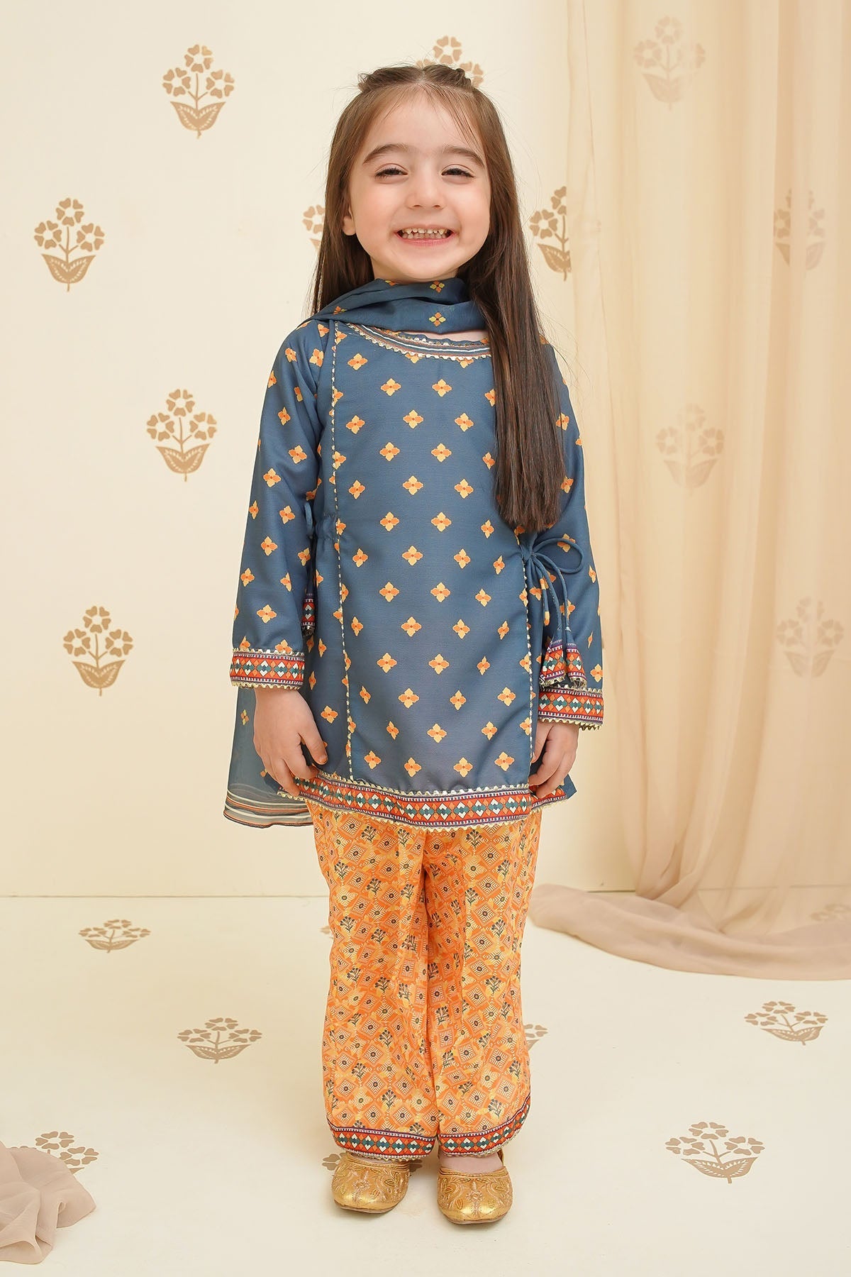 Shop stylish kids' party wear! Our Chiffon Embroidered 3 Pc Suit offers 