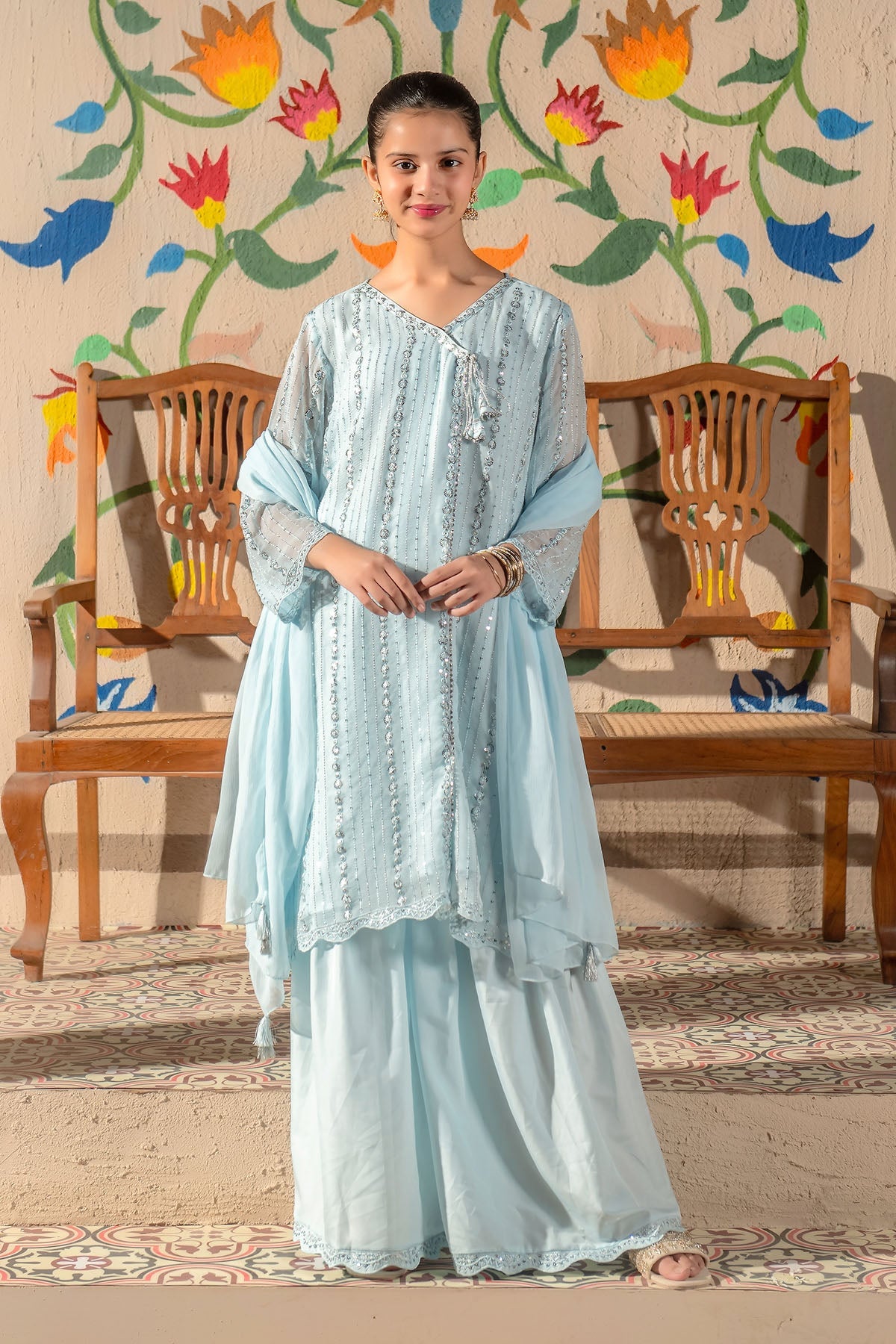 Chiffon Embroidered 3 Pc Suit - Wear Ochre