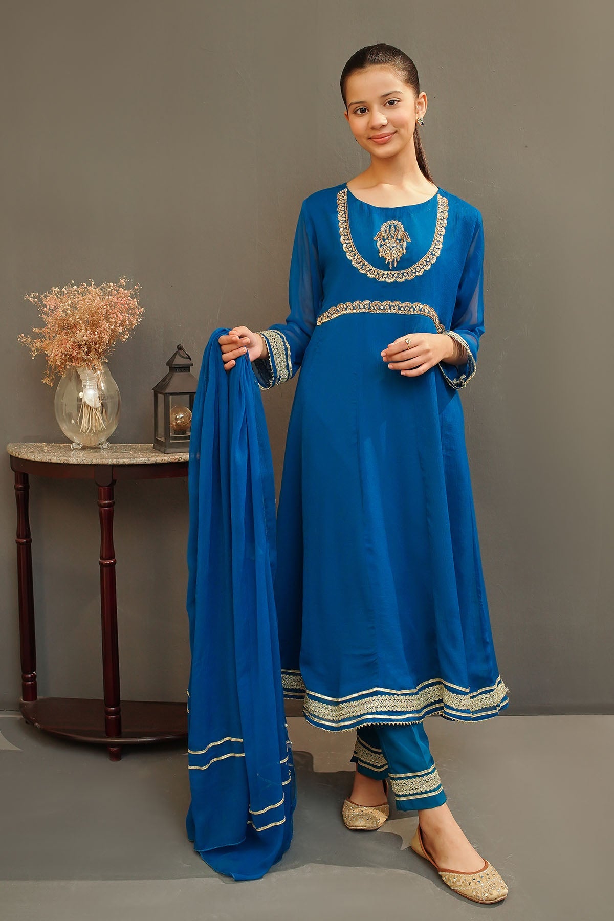 Elegant Chiffon Hand Adda Work 3 Pc Suit ? A timeless formal maxi design 