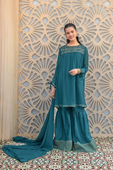 Chiffon Hand Adda Work 3 Pc Suit - Wear Ochre