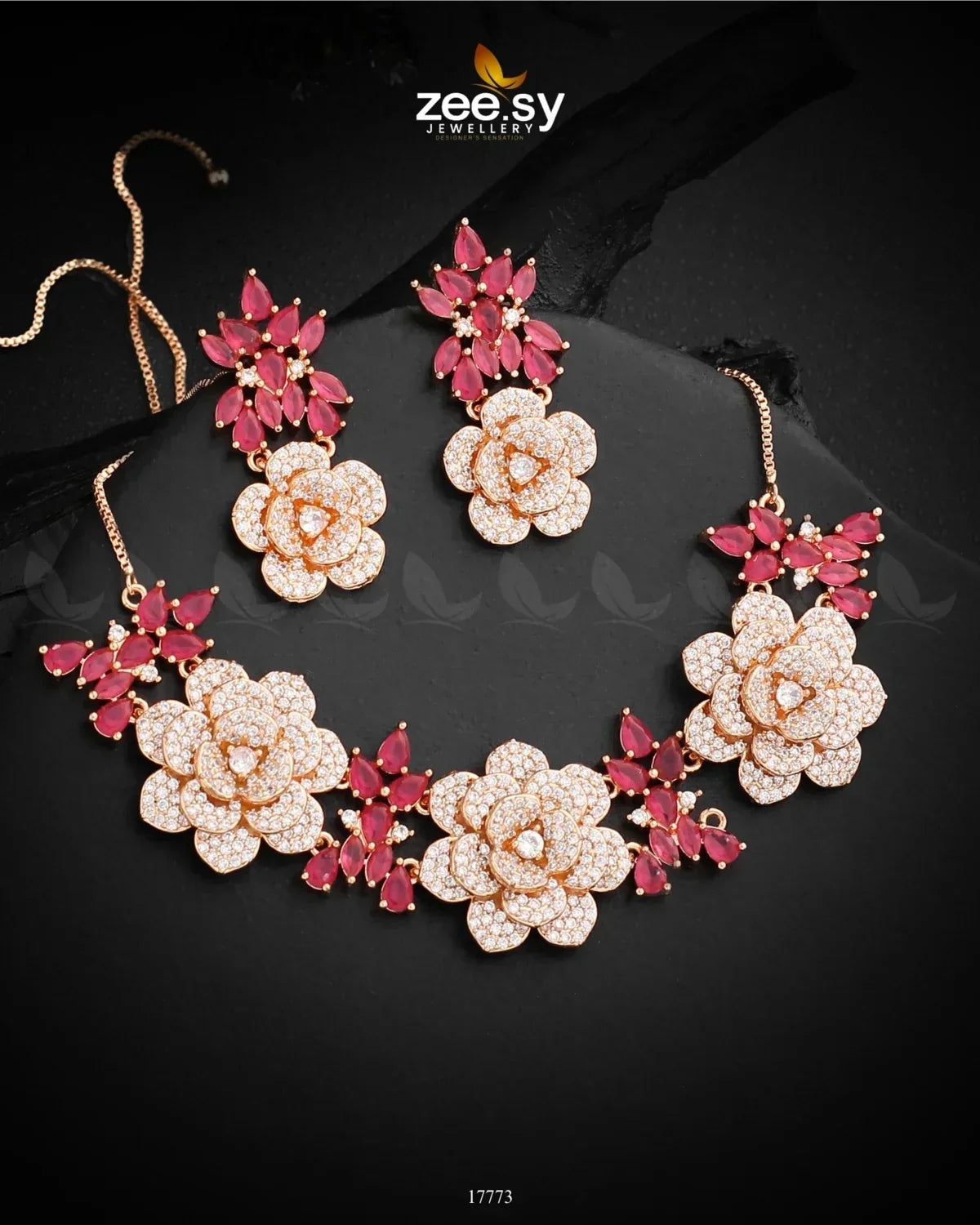 Classic Necklace Set Golden Ruby - Zeesy Jewellery