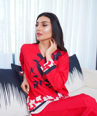 Dhaga Stitched 2 Piece Crepe Collection'2025-Garnet