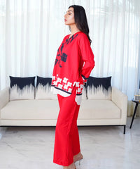 Dhaga Stitched 2 Piece Crepe Collection'2025-Garnet