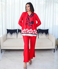 Dhaga Stitched 2 Piece Crepe Collection'2025-Garnet