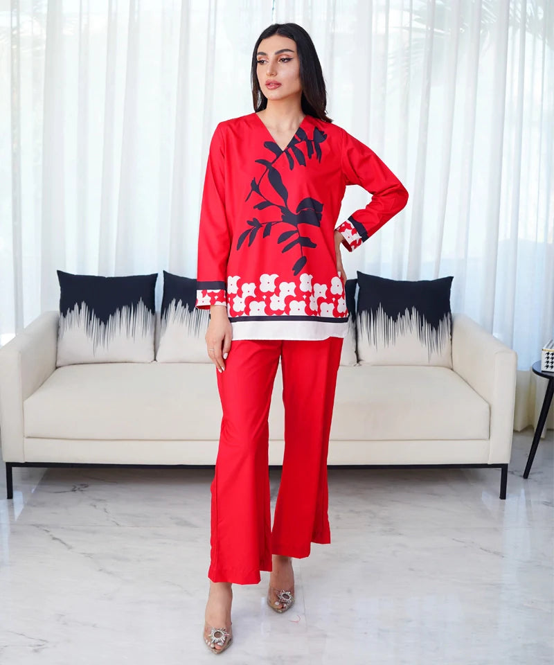 Dhaga Stitched 2 Piece Crepe Collection'2025-Garnet