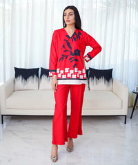 Dhaga Stitched 2 Piece Crepe Collection'2025-Garnet