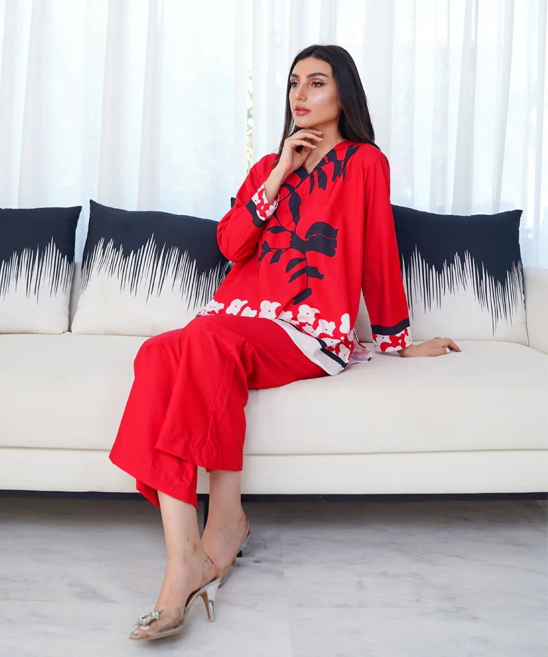 Dhaga Stitched 2 Piece Crepe Collection'2025-Garnet