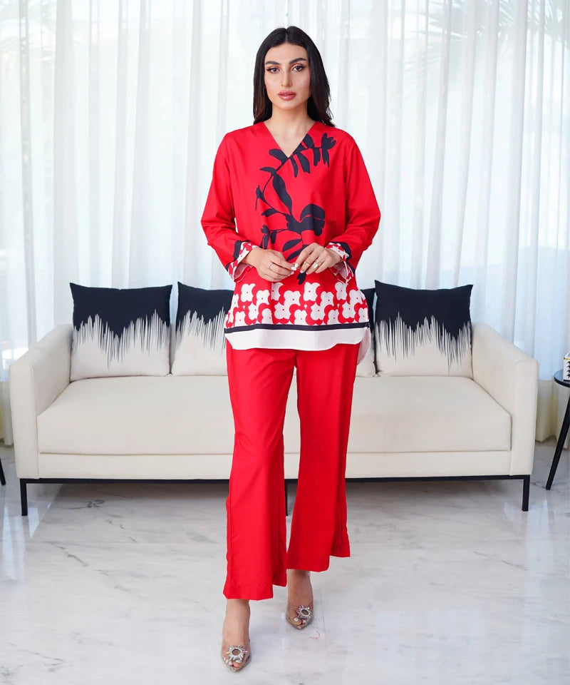 Dhaga Stitched 2 Piece Crepe Collection'2025-Garnet