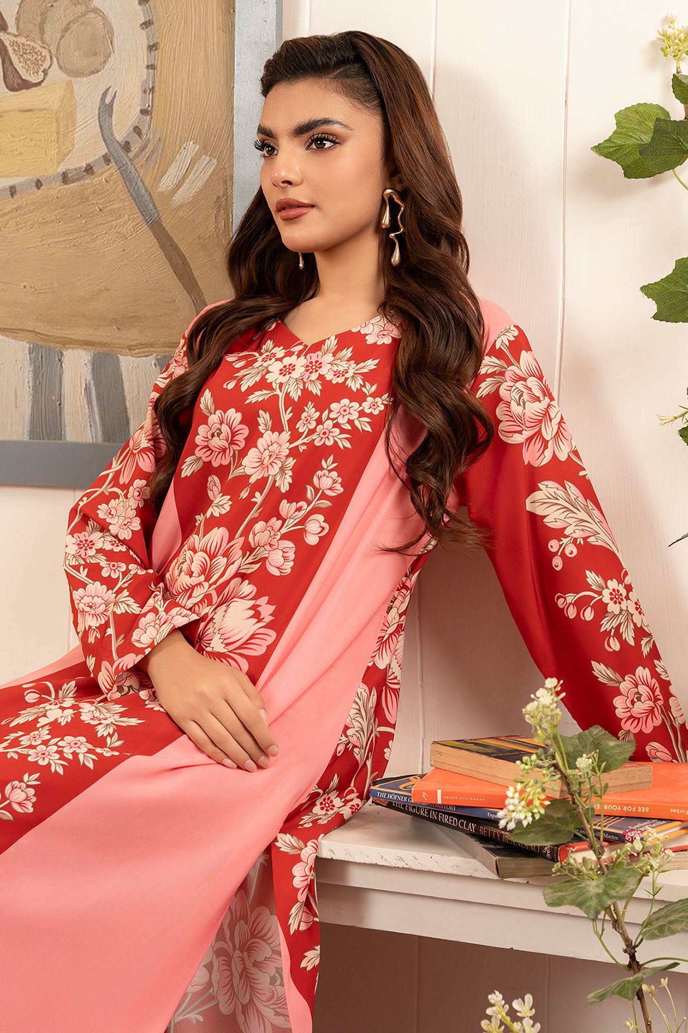 Zebaish By Stitch Vibes Stitched 2 Piece Dress Collection'2024-Coral Pink Dress