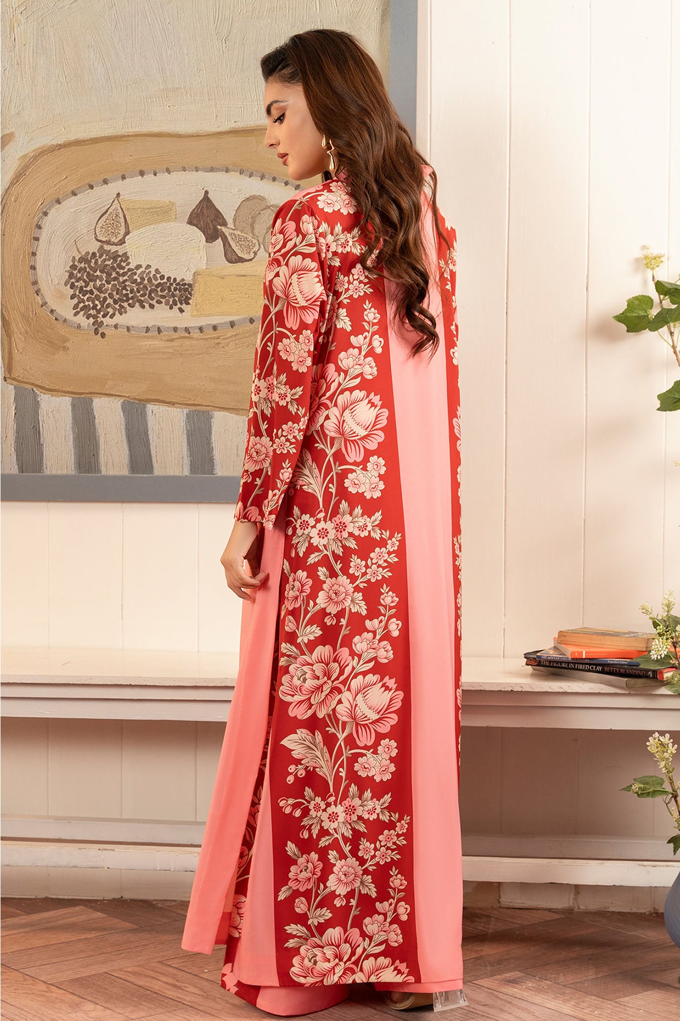 Zebaish By Stitch Vibes Stitched 2 Piece Dress Collection'2024-Coral Pink Dress