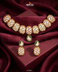 Zeesy-Crimson Wave Pearl Choker Set