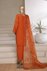Khombi Stitched 3 Piece Raw Silk Formals Suit-Curl-Rust