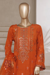 Khombi Stitched 3 Piece Raw Silk Formals Suit-Curl-Rust