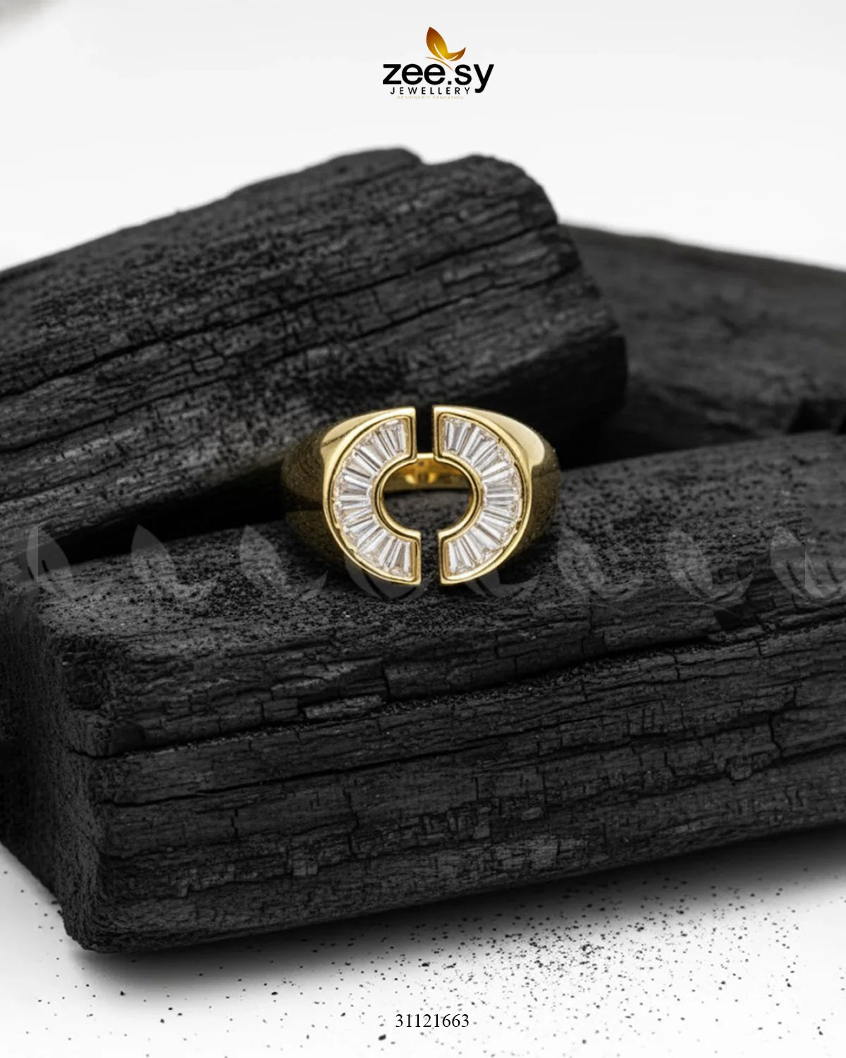 Curved Jewel Tone Ring Golden - Zeesy Jewellery