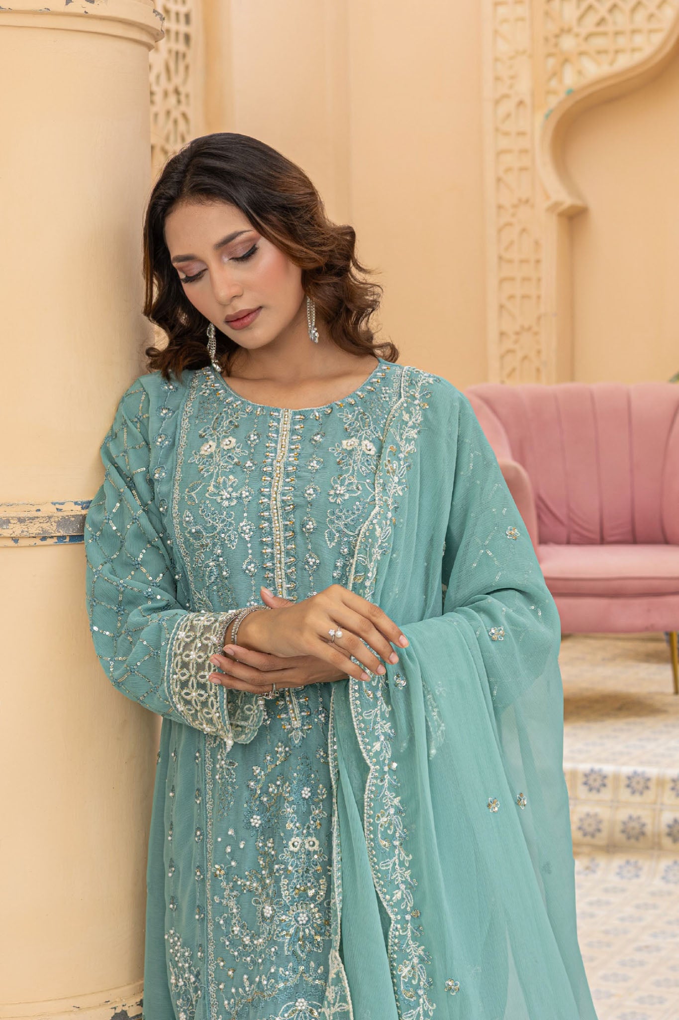 Maya By Azmeerah Stitched 3 Piece Hand Emb Chiffon Collection'2025-03-Cyanora