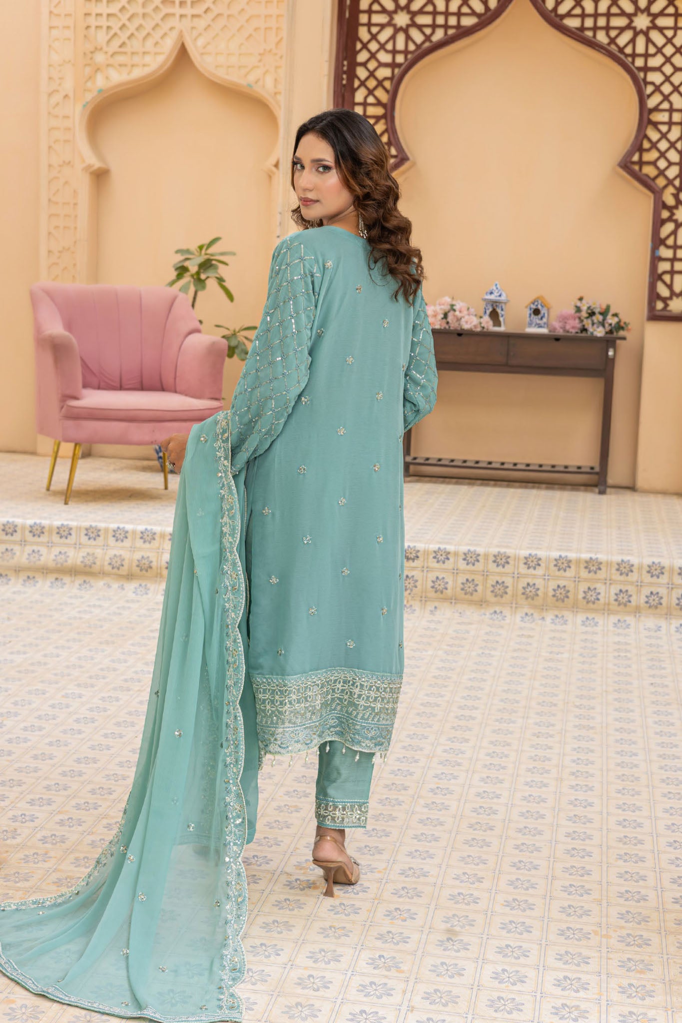 Maya By Azmeerah Stitched 3 Piece Hand Emb Chiffon Collection'2025-03-Cyanora