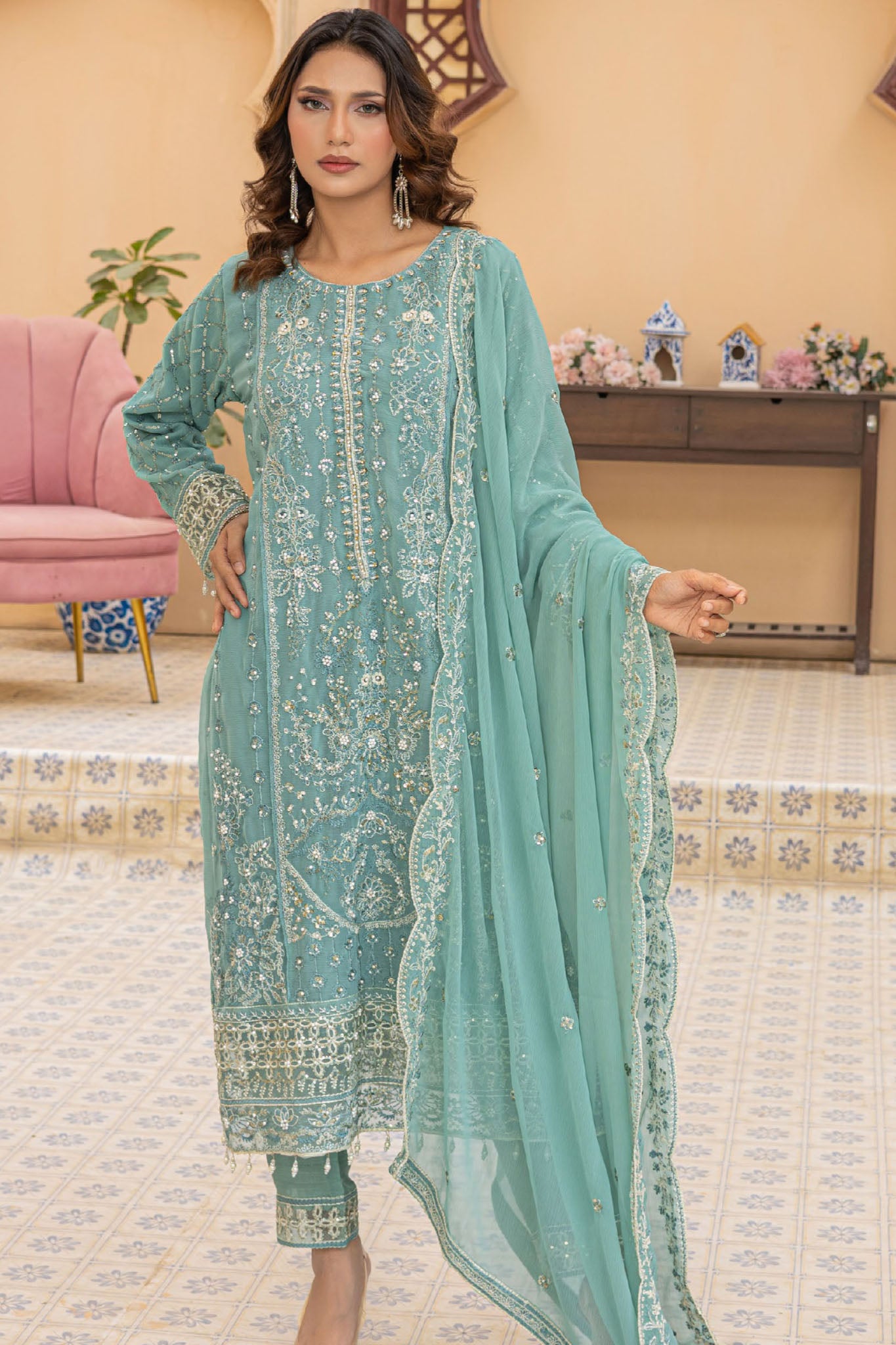 Maya By Azmeerah Stitched 3 Piece Hand Emb Chiffon Collection'2025-03-Cyanora