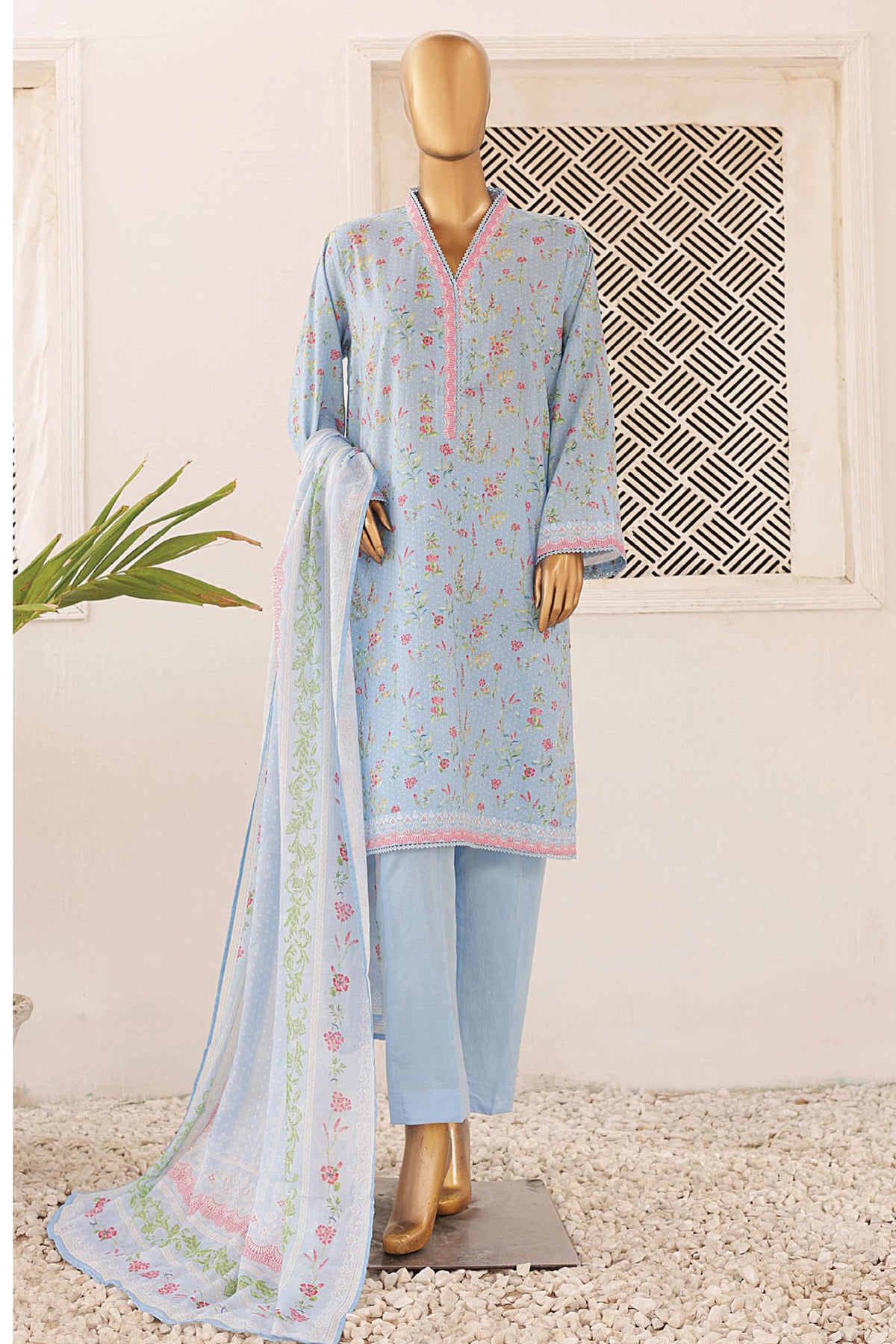 Bin Saeed Stitched 3 Piece Printed Lawn Collection'2024-SM-575-Sky