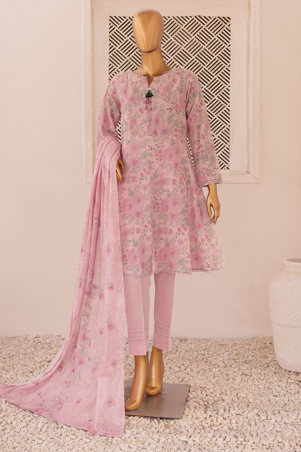 HZ Threads Unstitched 3 Piece Digital Printed Emb Lawn Collection'2024-TEC-938
